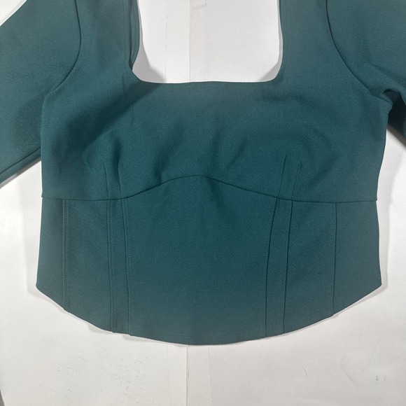 New Abercrombie & Fitch Womens Green Corset Long Sleeve Crop Top Square Neck L - Picture 4 of 6